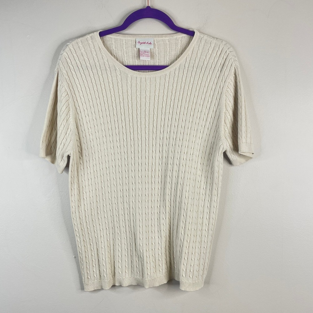 Vintage Cable Knit Sweater Womens Medium Minimalist Neutral Old Money Capsule